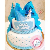 Gâteau Reine des neiges - Figurines Elsa et Olaf avec noeud