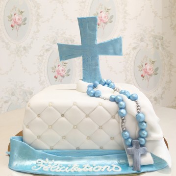 Gâteau Baptême Croix et chapelet