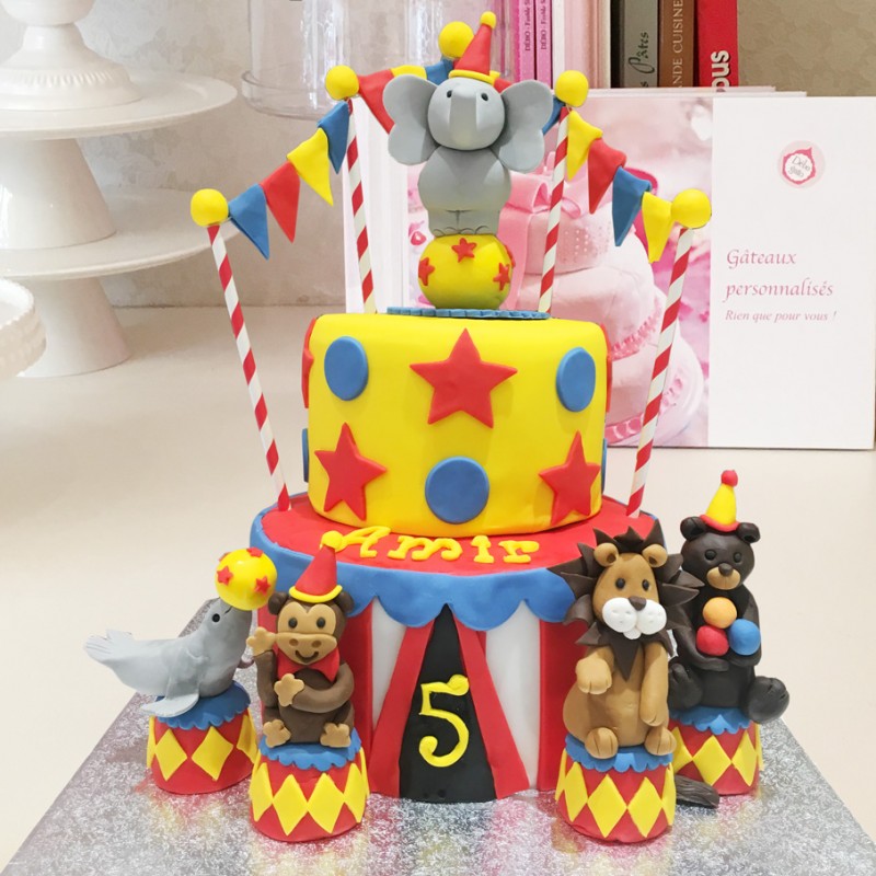 Gateau cake décoré thème cirque / animaux